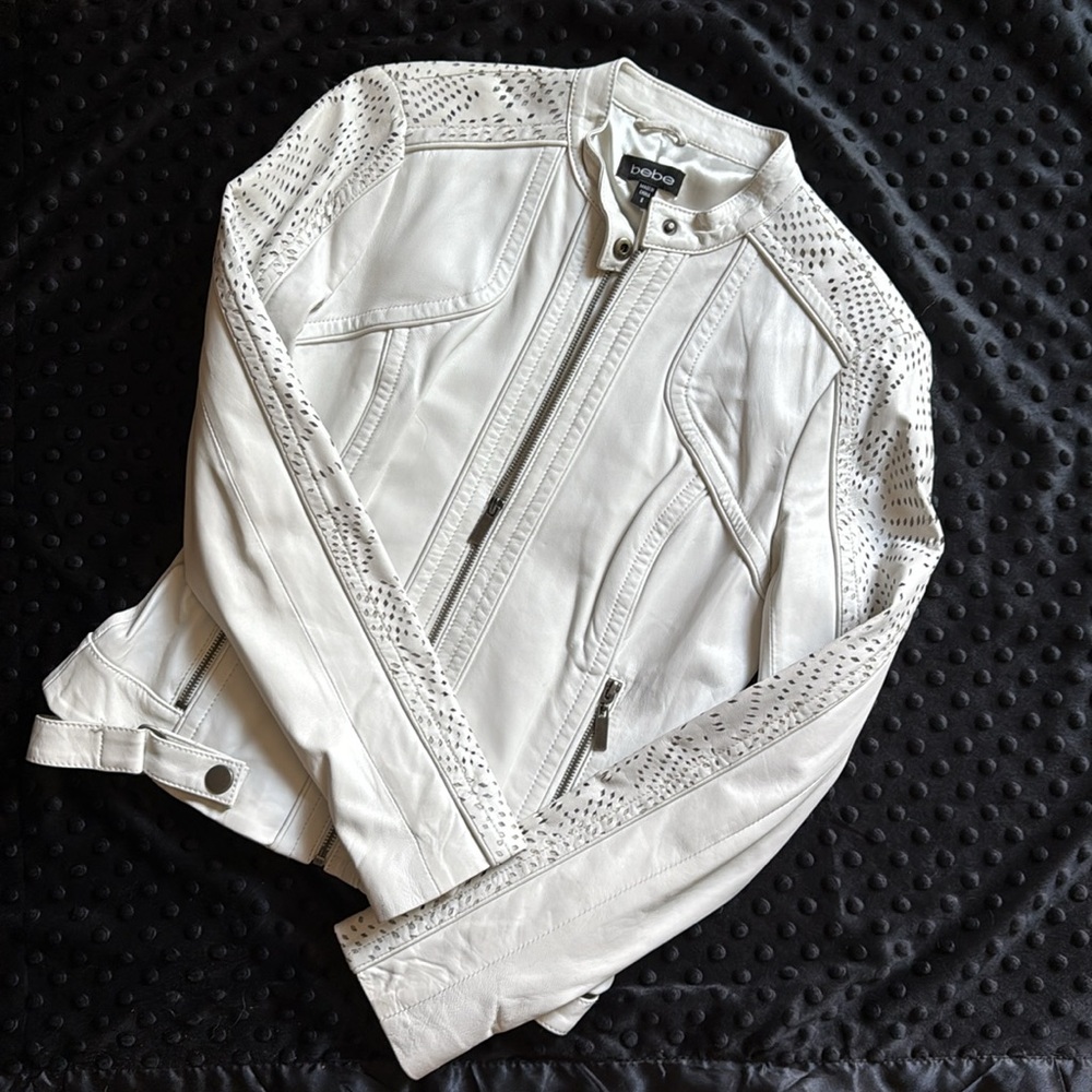 Bebe Cream Leather Jacket